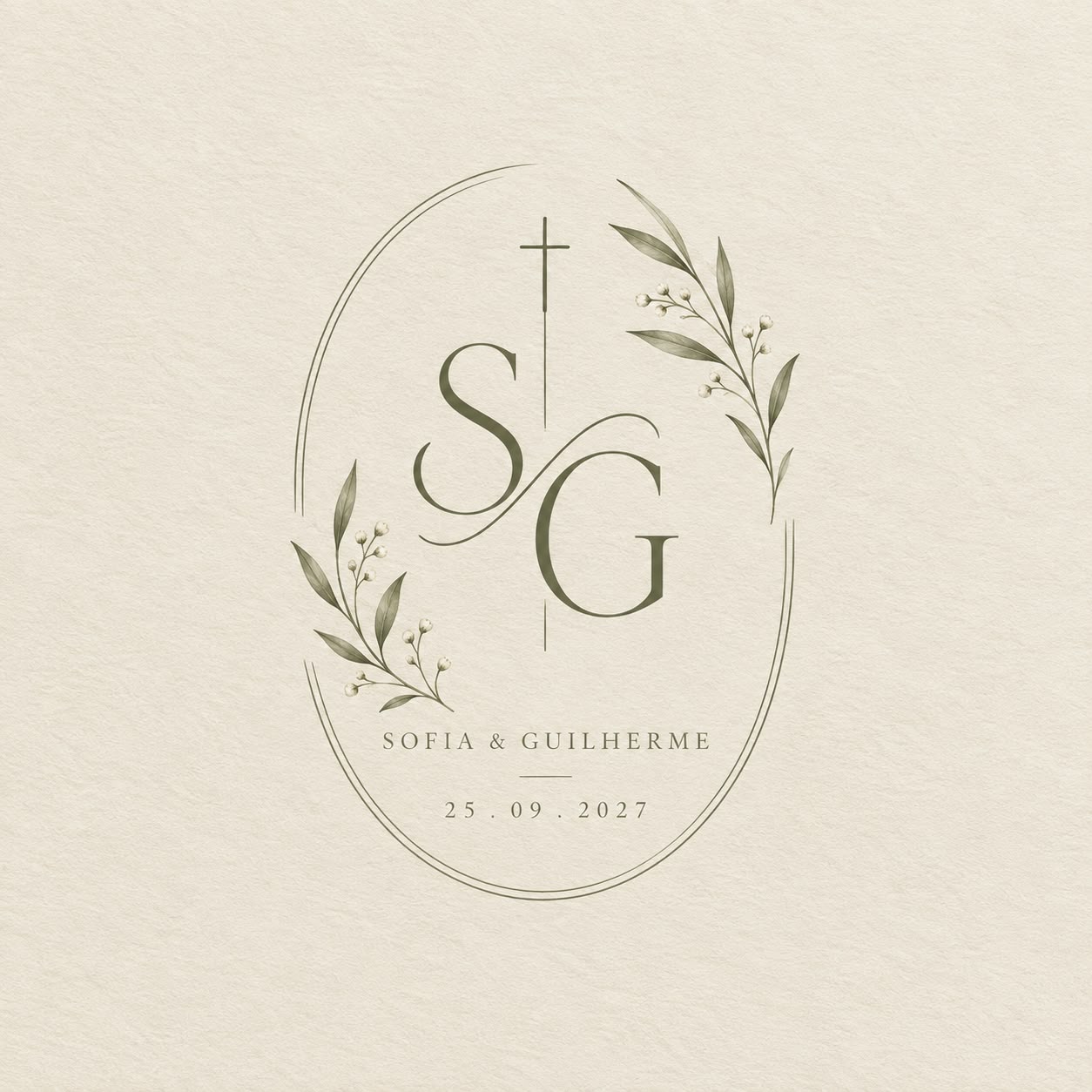 Monograma floral de Sofia e Guilherme com uma cruz